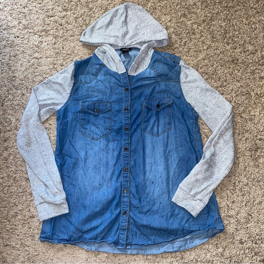 Denim Jean and Gray Fabric Jacket
